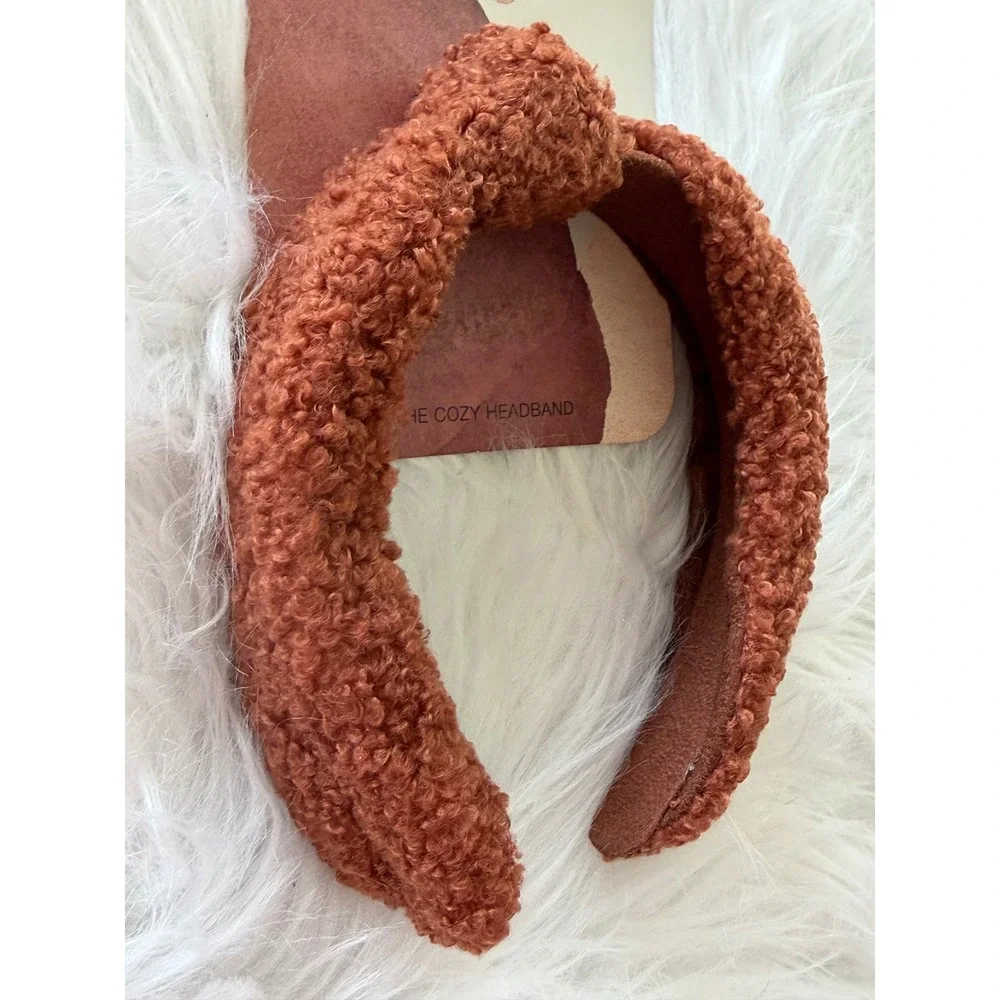 Kristin Ess The Cozy Headband Rust Brown Sherpa Boucle Top Knot Hair Accessory